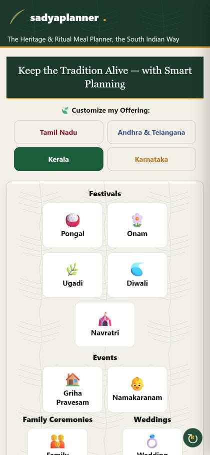 The home screen with Kerala selected