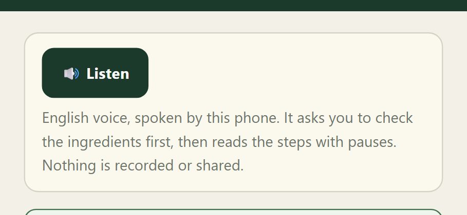 A recipe with the Listen button at the top